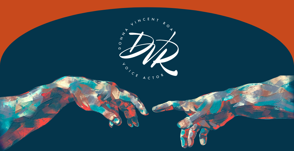 Authenticity represented. Two arms with abstract painting and Donna Vincent Roa's DVR logo
