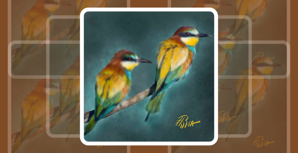 a creative picture of two very colorful birds on a branch, digital art by Donna Vincent Roa
